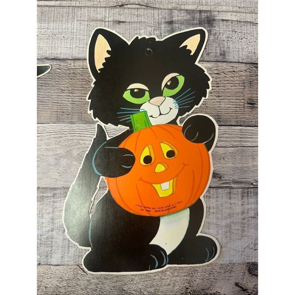 VTG Fun World Halloween Die Cut Decor Lot No 9408 Pumpkin Cat Witch 70s 80s - Picture 6 of 10